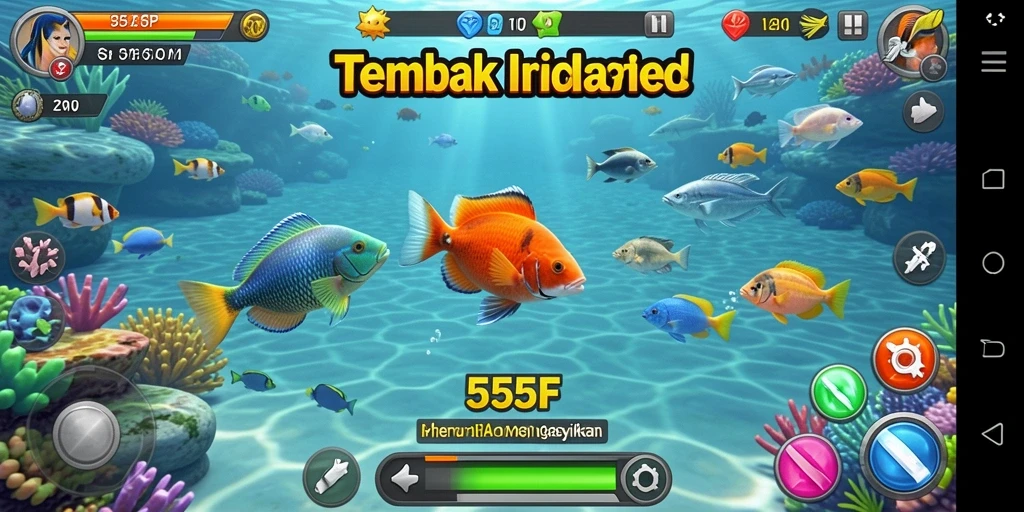 Tampilan gameplay seru dari 555F saat menembak ikan.
