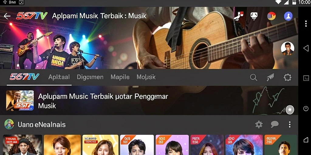 Tampilan antarmuka 567TV dengan pilihan musik yang beragam.