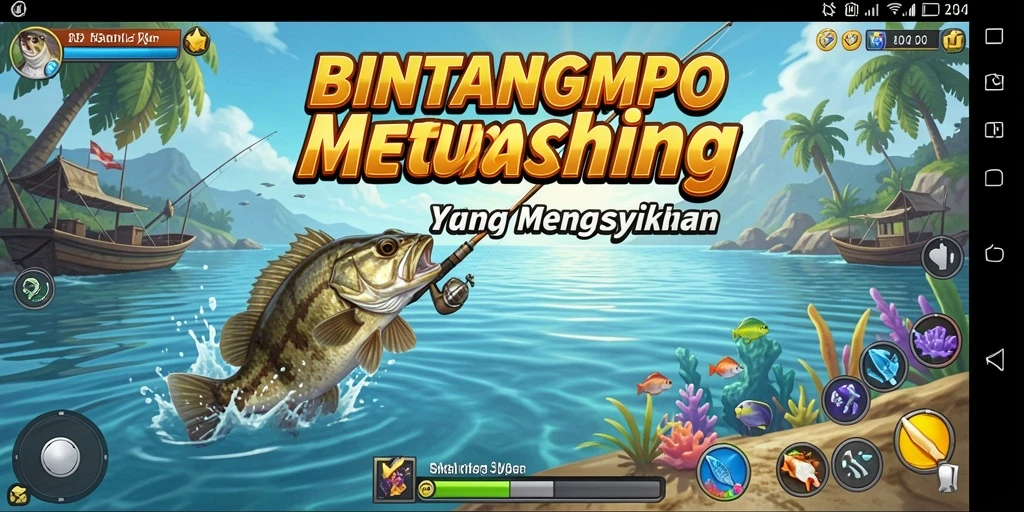 Tampilan gameplay BINTANGMPO dengan aksi memancing yang menarik.