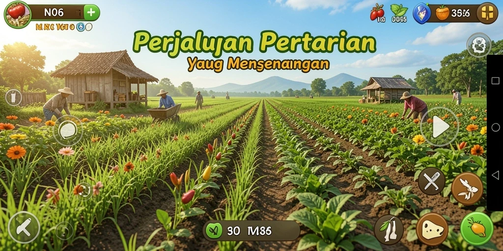 Tampilan gameplay seru di N06 dengan aktivitas bertani.