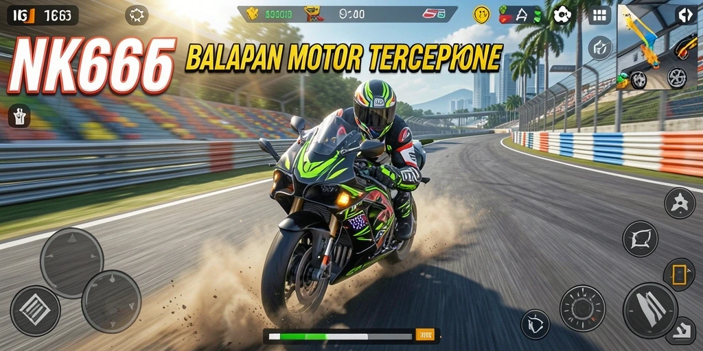 Gameplay NK666 menampilkan aksi balapan motor yang mendebarkan.