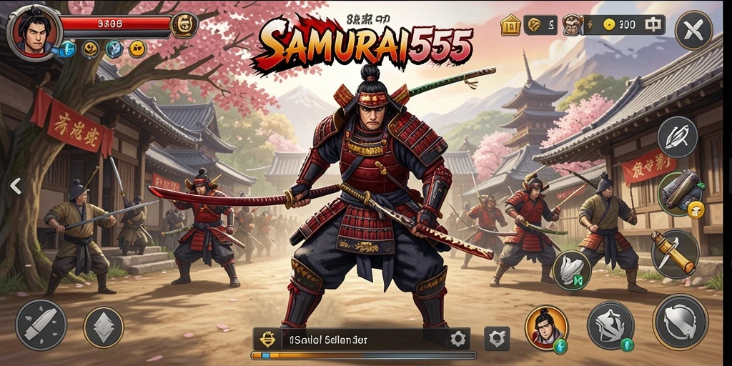 Screenshot gameplay <strong>SAMURAI555</strong> menunjukkan aksi balapan yang mendebarkan.