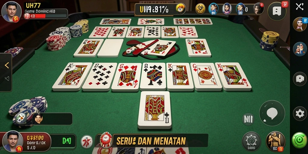 Gameplay UH77 yang seru dengan berbagai mode permainan Domino.