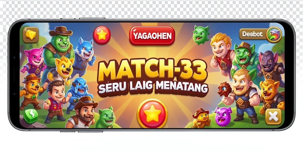 Tangkapan layar YAGAOHEN menampilkan gameplay Match-3 yang seru dan penuh warna.